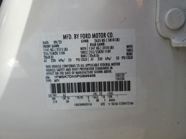 1FMSK7DH3PGB88408 - 2023 FORD EXPLORER XLT Սպիտակ լուսանկար 14