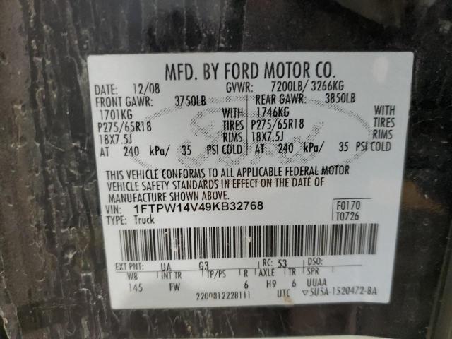 1FTPW14V49KB32768 - 2009 FORD F150 SUPERCREW BLACK photo 12