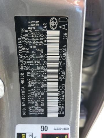 2T1BURHEXHC752078 - 2017 TOYOTA COROLLA L GRAY photo 12