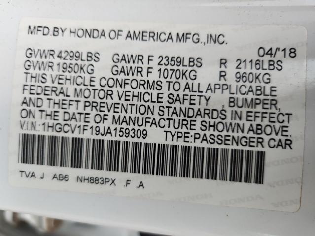 1HGCV1F19JA159309 - 2018 HONDA ACCORD LX თეთრი ფოტო 12