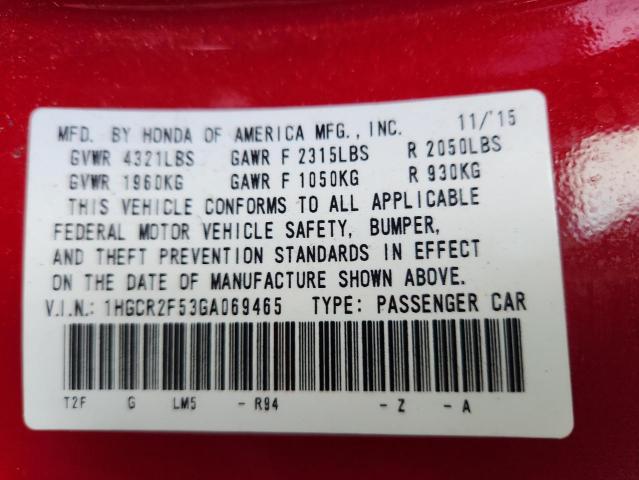 1HGCR2F53GA069465 - 2016 HONDA ACCORD SPORT Kırmızı fotoğraf 13