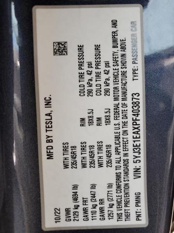 5YJ3E1EAXPF403873 - 2023 TESLA MODEL 3 Сұр фото 13