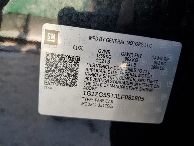1G1ZG5ST3LF081805 - 2020 CHEVROLET MALIBU RS შავი ფოტო 12