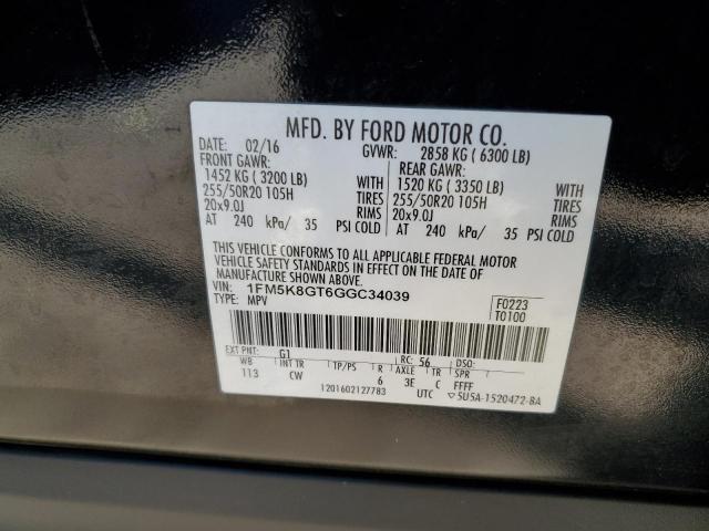 1FM5K8GT6GGC34039 - 2016 FORD EXPLORER SPORT შავი ფოტო 13