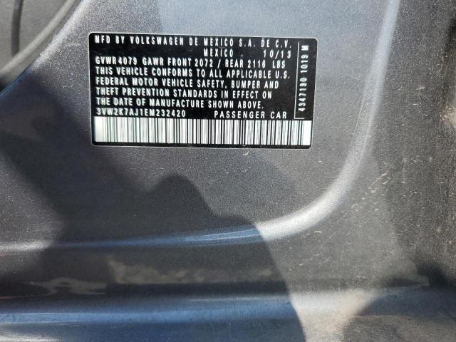 3VW2K7AJ1EM232420 - 2014 VOLKSWAGEN JETTA BASE GRAY photo 12