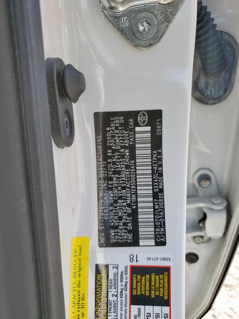 4T1BK1EB5DU026476 - 2013 TOYOTA AVALON BASE Biały zdjęcie 12