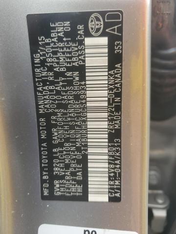 2T1BURHEXGC549934 - 2016 TOYOTA COROLLA L GRAY photo 12