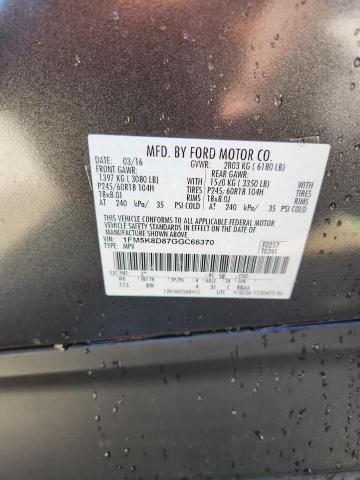 1FM5K8D87GGC66370 - 2016 FORD EXPLORER XLT GRAY photo 13