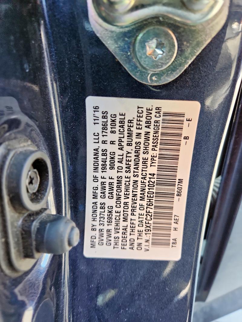 19XFC2F76HE010214 - 2017 HONDA CIVIC EX GRAY photo 12