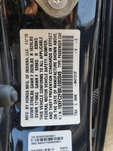 19XFC2F88LE002049 - 2020 HONDA CIVIC SPORT შავი ფოტო 13