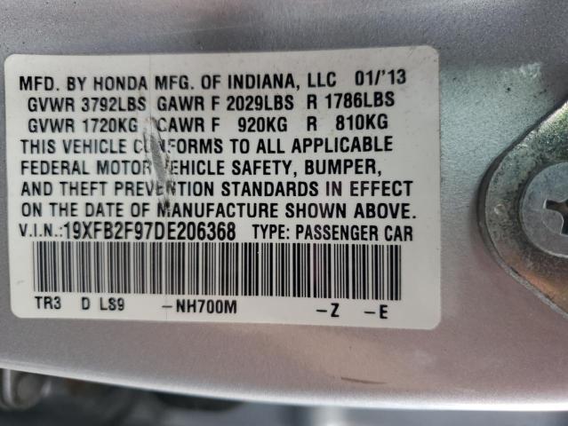 19XFB2F97DE206368 - 2013 HONDA CIVIC EXL SILVER photo 12