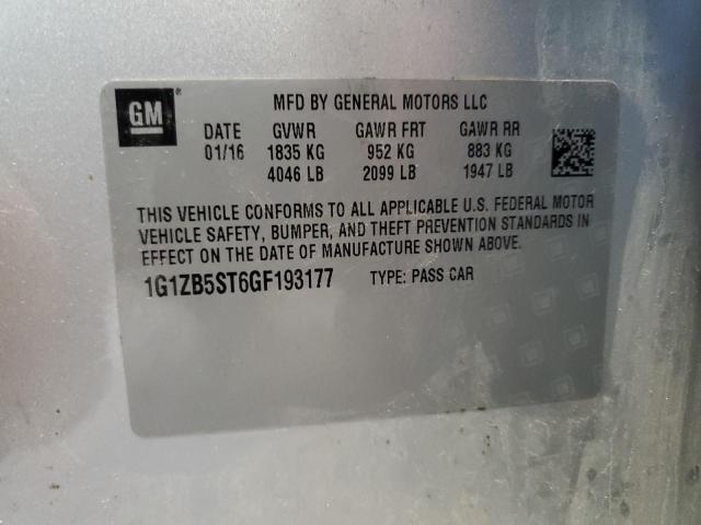 1G1ZB5ST6GF193177 - 2016 CHEVROLET MALIBU LS Արծաթագույն լուսանկար 12