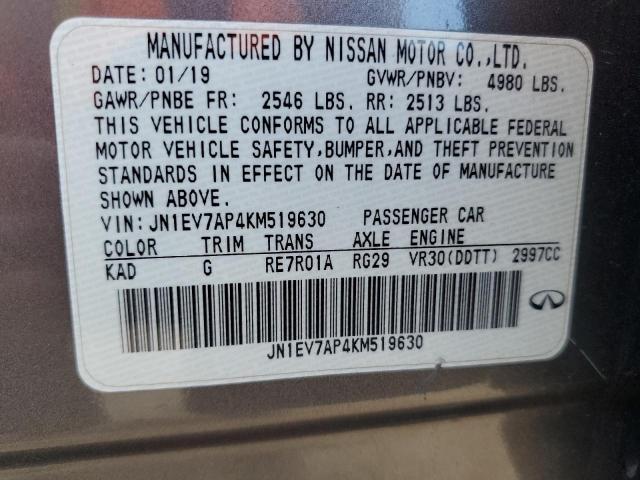 JN1EV7AP4KM519630 - 2019 INFINITI Q50 LUXE ნაცრისფერი ფოტო 12