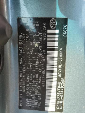 4T4BE46K39R107528 - 2009 TOYOTA CAMRY BASE GREEN photo 12