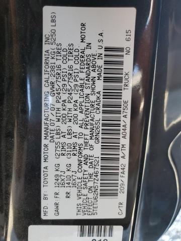 5TETU62N57Z467521 - 2007 TOYOTA TACOMA PRERUNNER ACCESS CAB BLACK photo 12