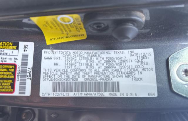 5TFJU4GN2DX037629 - 2013 TOYOTA TACOMA DOUBLE CAB PRERUNNER GRAY photo 10