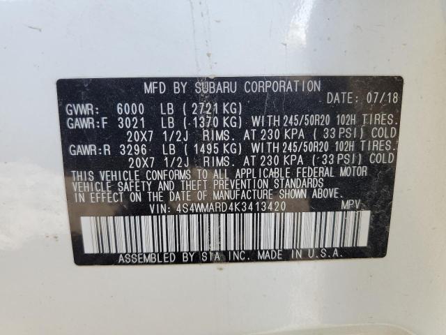 4S4WMARD4K3413420 - 2019 SUBARU ASCENT TOURING Ақ фото 13