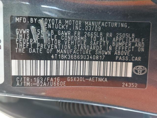 4T1BK36B69U340817 - 2009 TOYOTA AVALON XL GRAY photo 12