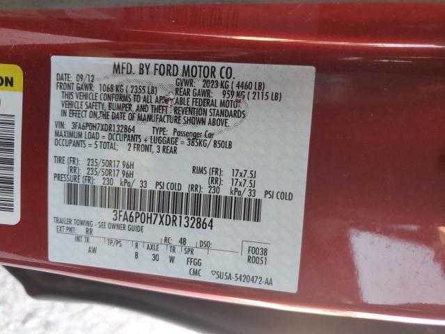 3FA6P0H7XDR132864 - 2013 FORD FUSION SE RED photo 12