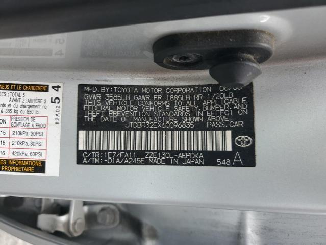 JTDBR32EX60096835 - 2006 TOYOTA COROLLA CE SILVER photo 12
