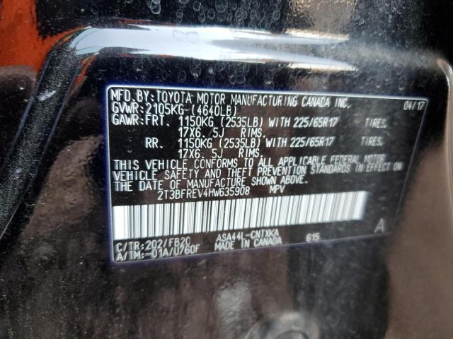 2T3BFREV4HW635908 - 2017 TOYOTA RAV4 LE أسود صورة 13