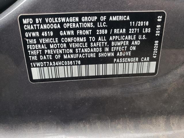 1VWDT7A34HC036176 - 2017 VOLKSWAGEN PASSAT R-LINE Boz foto 13