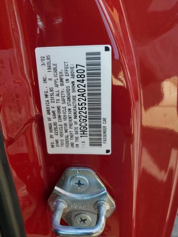 1HGCG22552A024807 - 2002 HONDA ACCORD EX Қызыл фото 12