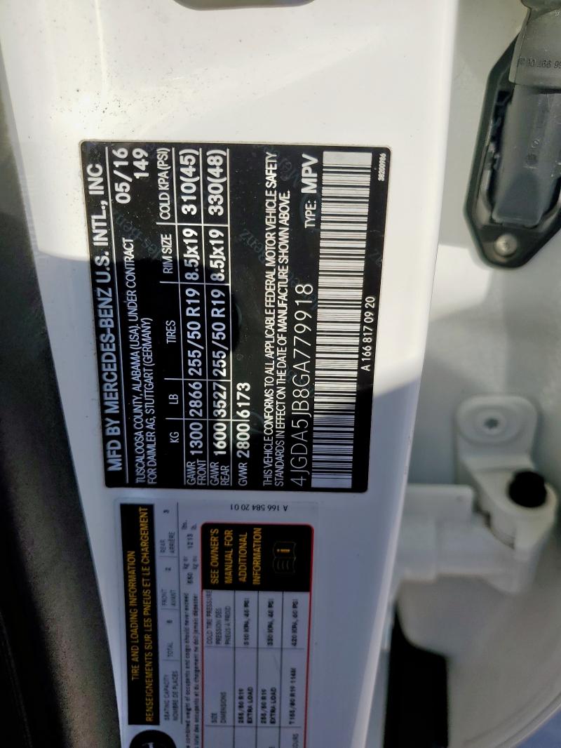 4JGDA5JB8GA779918 - 2016 MERCEDES-BENZ GLE 350 WHITE photo 13