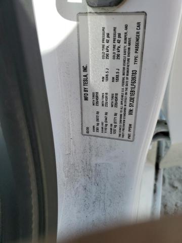 5YJ3E1EB1LF639783 - 2020 TESLA MODEL 3 白色 照片 12