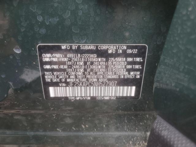 JF2SKAPC5NH527907 - 2022 SUBARU FORESTER LIMITED Yaşıl foto 14