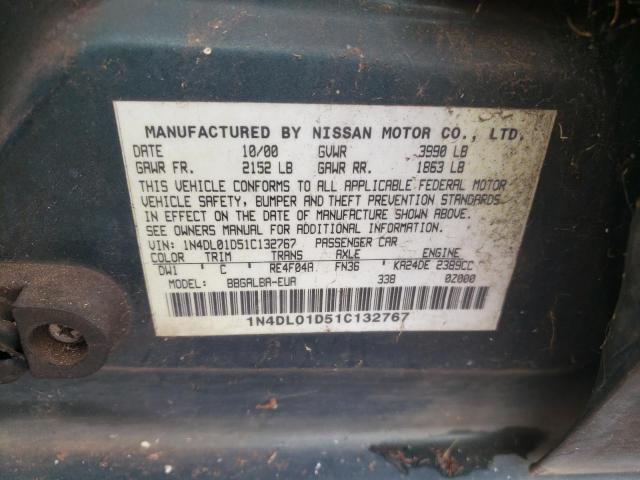 1N4DL01D51C132767 - 2001 NISSAN ALTIMA XE GREEN photo 12