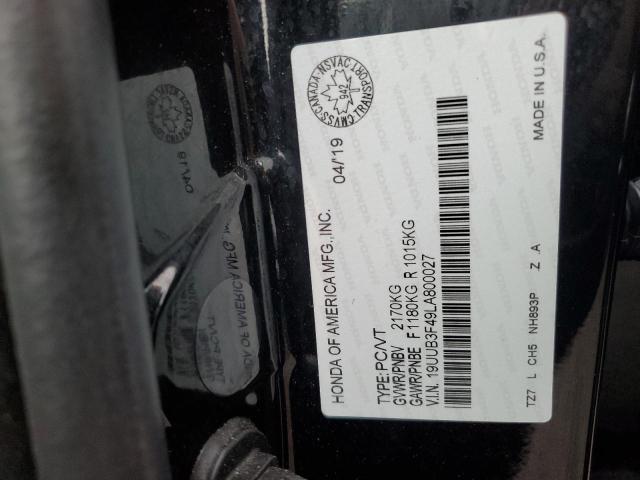 19UUB3F49LA800027 - 2020 ACURA TLX TECHNOLOGY BLACK photo 12