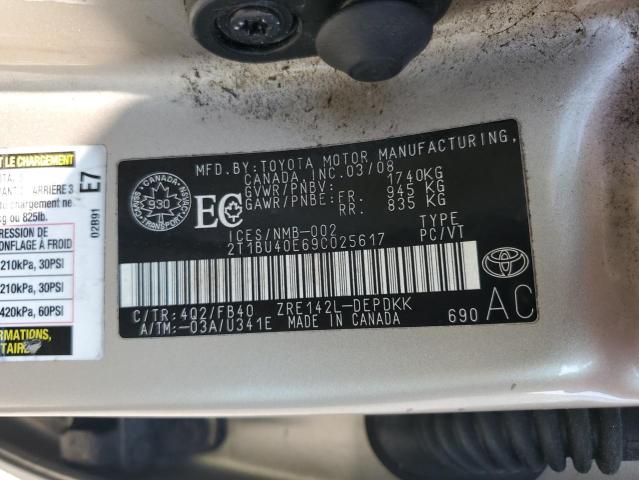2T1BU40E69C025617 - 2009 TOYOTA COROLLA BASE Թուխ լուսանկար 12