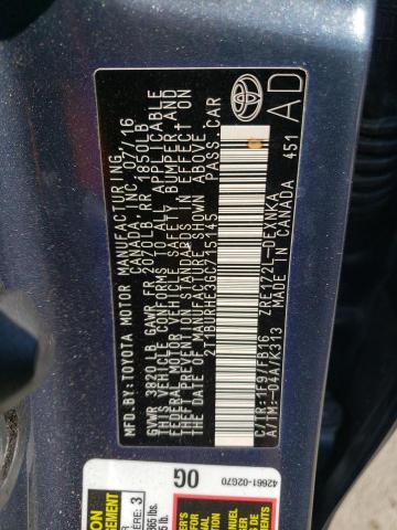 2T1BURHE3GC715145 - 2016 TOYOTA COROLLA L CHARCOAL photo 12