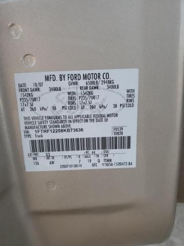 1FTRF12258KB73636 - 2008 FORD F150 TAN photo 12