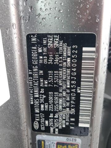 5XYPHDA58JG400523 - 2018 KIA SORENTO EX GRAY photo 13