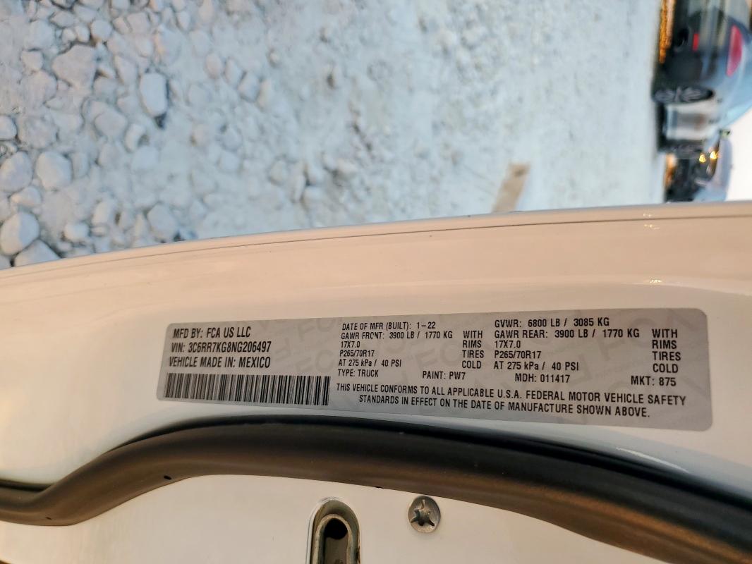 3C6RR7KG8NG206497 - 2022 RAM 1500 CLASS TRADESMAN Ağ foto 12