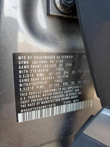 WVGAV7AX5GW516870 - 2016 VOLKSWAGEN TIGUAN S GRAY photo 13