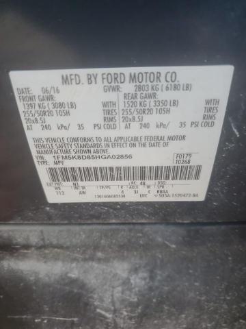 1FM5K8D85HGA02856 - 2017 FORD EXPLORER XLT Schwarz Foto 13