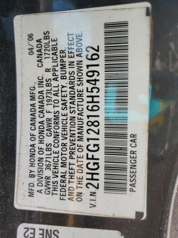 2HGFG12816H549162 - 2006 HONDA CIVIC EX BLACK photo 12