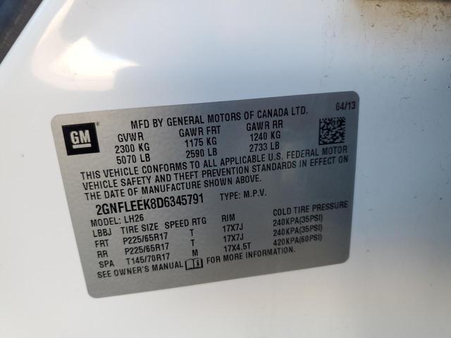 2GNFLEEK8D6345791 - 2013 CHEVROLET EQUINOX LT თეთრი ფოტო 13