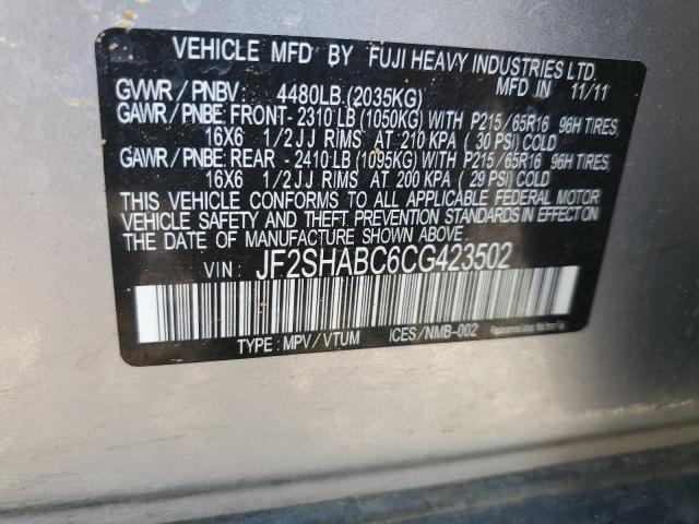 JF2SHABC6CG423502 - 2012 SUBARU FORESTER 2.5X SILVER photo 13