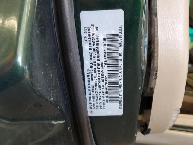 4S3BE686127206332 - 2002 SUBARU LEGACY OUTBACK LIMITED 绿色 照片 12