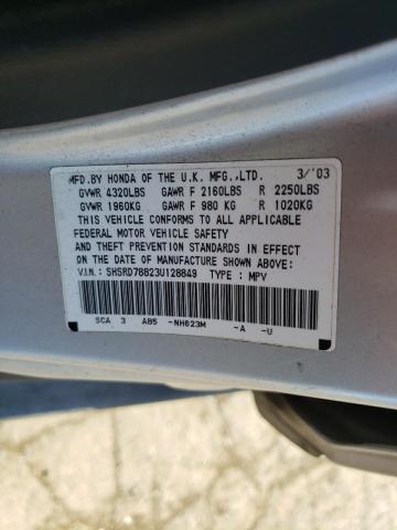 SHSRD78823U128849 - 2003 HONDA CR-V EX SILVER photo 12