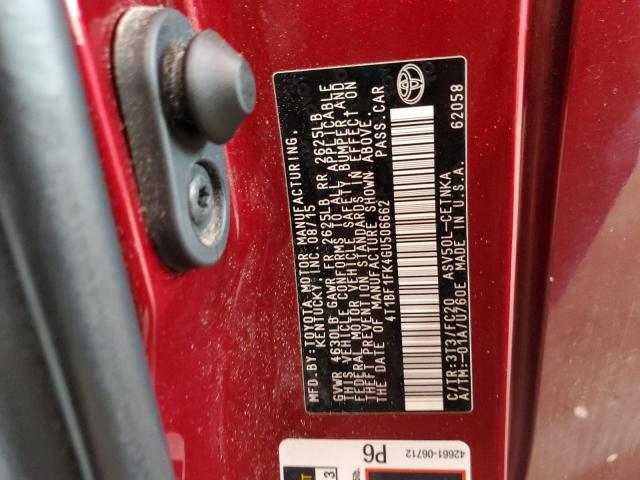 4T1BF1FK4GU506662 - 2016 TOYOTA CAMRY LE MAROON photo 12