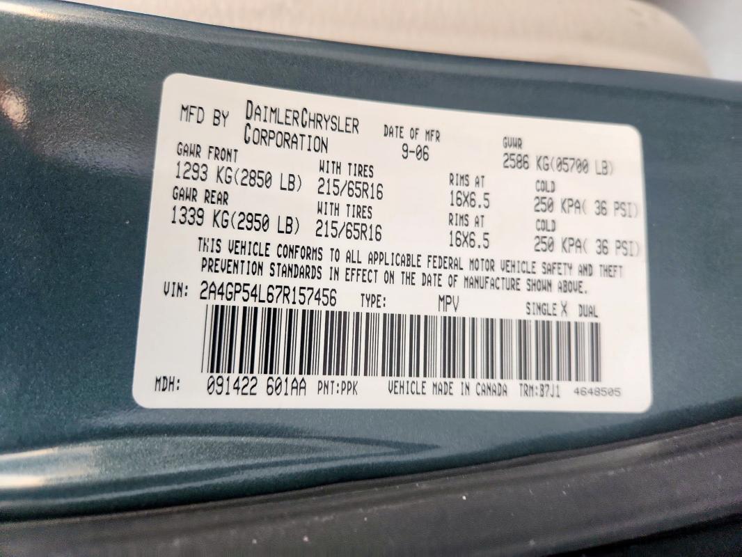 2A4GP54L67R157456 - 2007 CHRYSLER TOWN & COU TOURING 青色 照片 13