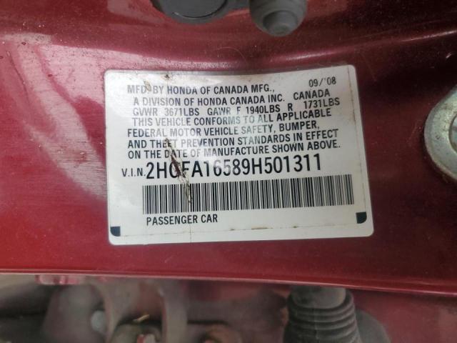 2HGFA16589H501311 - 2009 HONDA CIVIC LX BURGUNDY photo 12