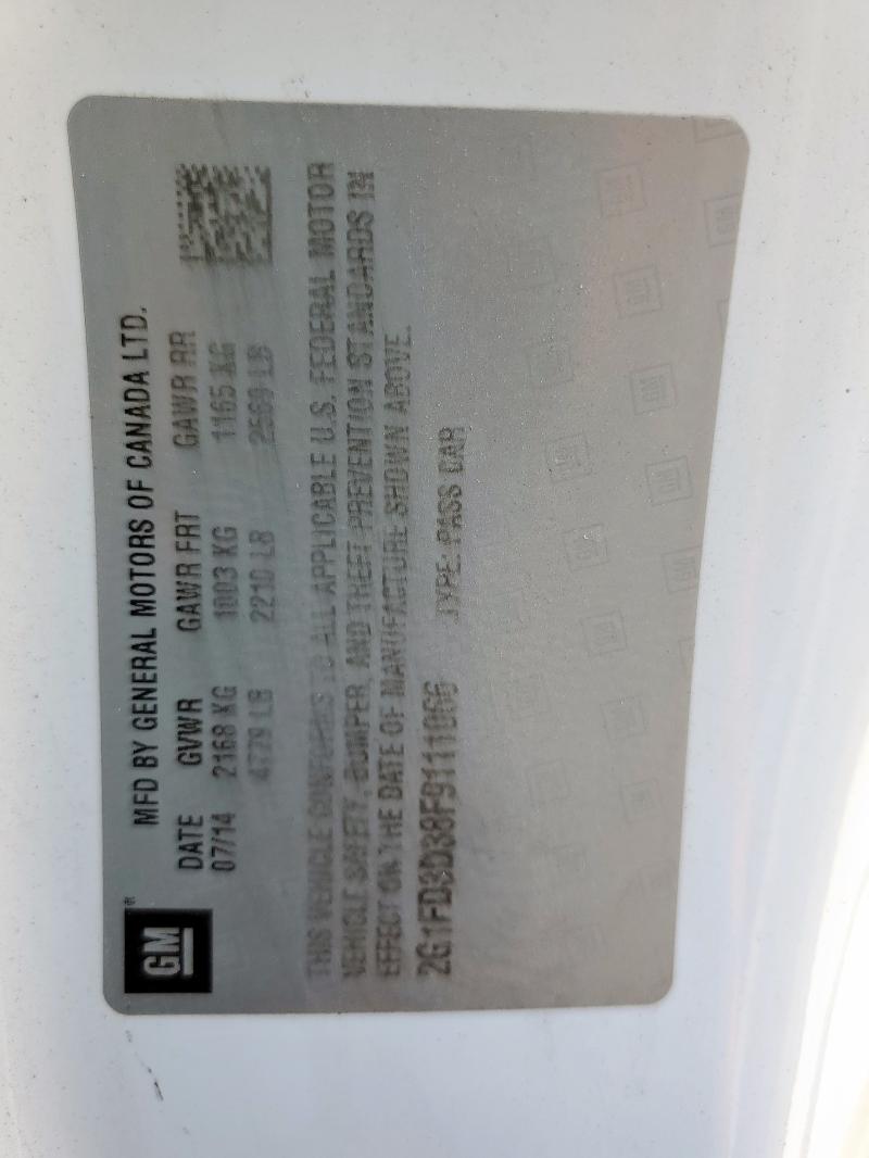 2G1FD3D38F9111066 - 2015 CHEVROLET CAMARO LT 白色 照片 13