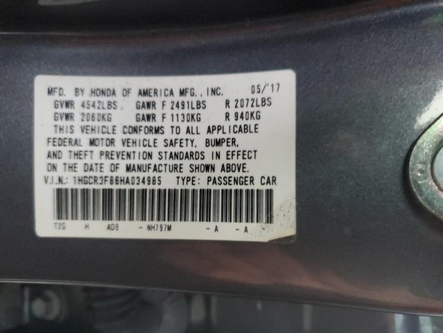 1HGCR3F86HA034985 - 2017 HONDA ACCORD EXL GRAY photo 12