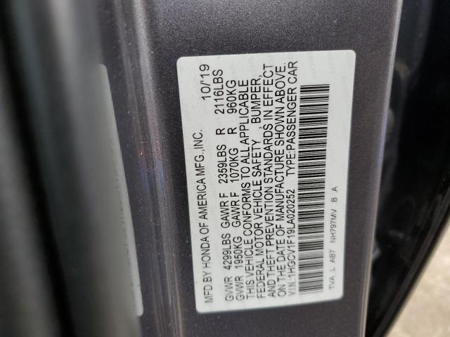 1HGCV1F19LA020252 - 2020 HONDA ACCORD LX GRAY photo 12